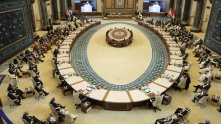 Arab leaders attend the opening session of the 34th Arab League summit in Baghdad